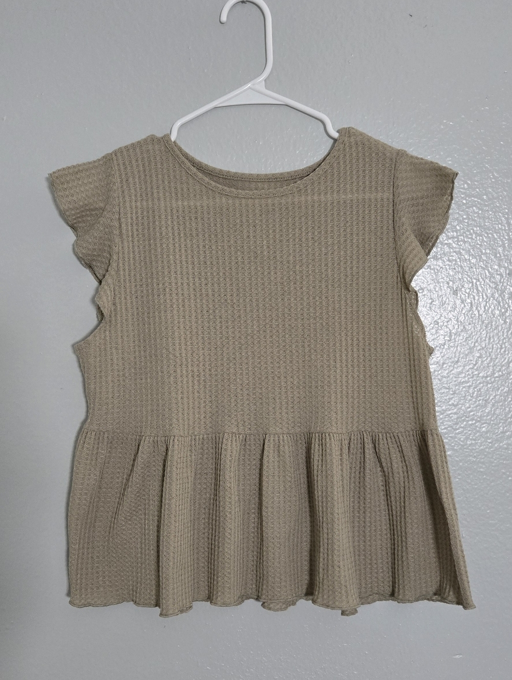 Waffle Knit Peplum Top in Olive Green
